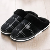 Winter warm slippers men Suede Gingham Short plush Indoor shoes for male Non slip Cozy Velvet Waterproof Fur home men slippers