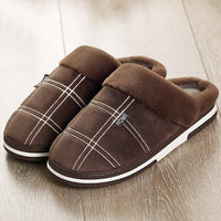 Winter warm slippers men Suede Gingham Short plush Indoor shoes for male Non slip Cozy Velvet Waterproof Fur home men slippers