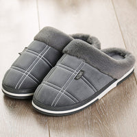 Winter warm slippers men Suede Gingham Short plush Indoor shoes for male Non slip Cozy Velvet Waterproof Fur home men slippers