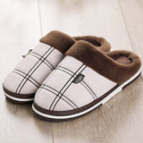 Winter warm slippers men Suede Gingham Short plush Indoor shoes for male Non slip Cozy Velvet Waterproof Fur home men slippers