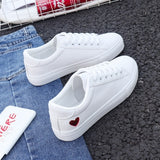 Leather Woman Shoes Fashion New Woman PU Leather Shoes Ladies Breathable Cute Heart Flats Casual Shoes White Sneakers Fashion